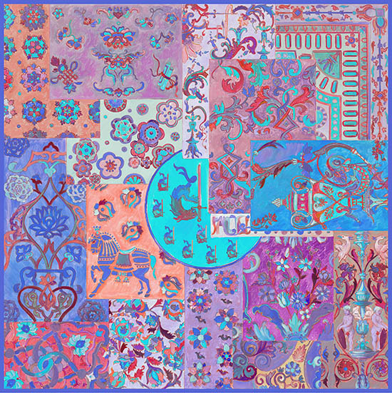 women - SQUARES - 100X100 SILK Mondo di Colori Foulard in Seta Blu