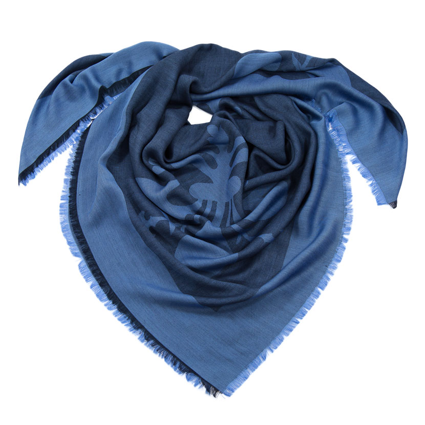 women - SQUARES - 140x140 Silk wool Giglio Firenze Blu Indaco