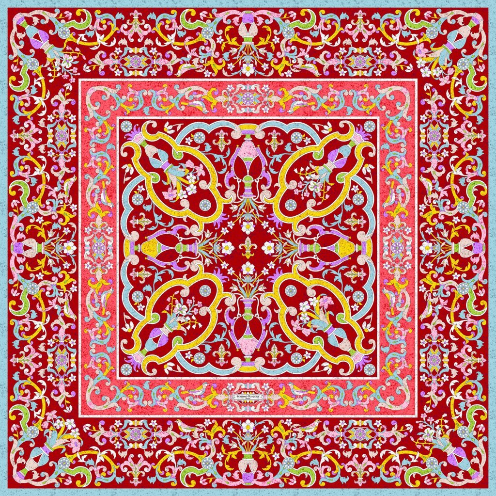 women - SQUARES - 100X100 SILK Mosaico Fiorentino Rosso