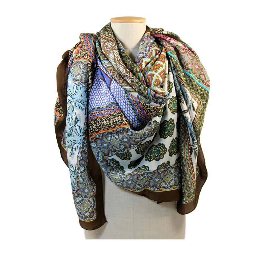 women - SCARVES AND LONG SCARVES - 140x180 Silk Crepe Mosaico Marrone