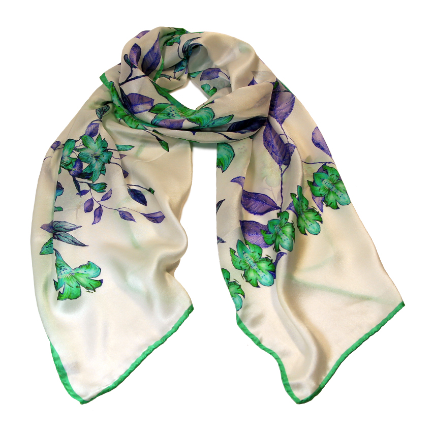 women - SCARVES AND LONG SCARVES - 45x180 Silk Maria Verde