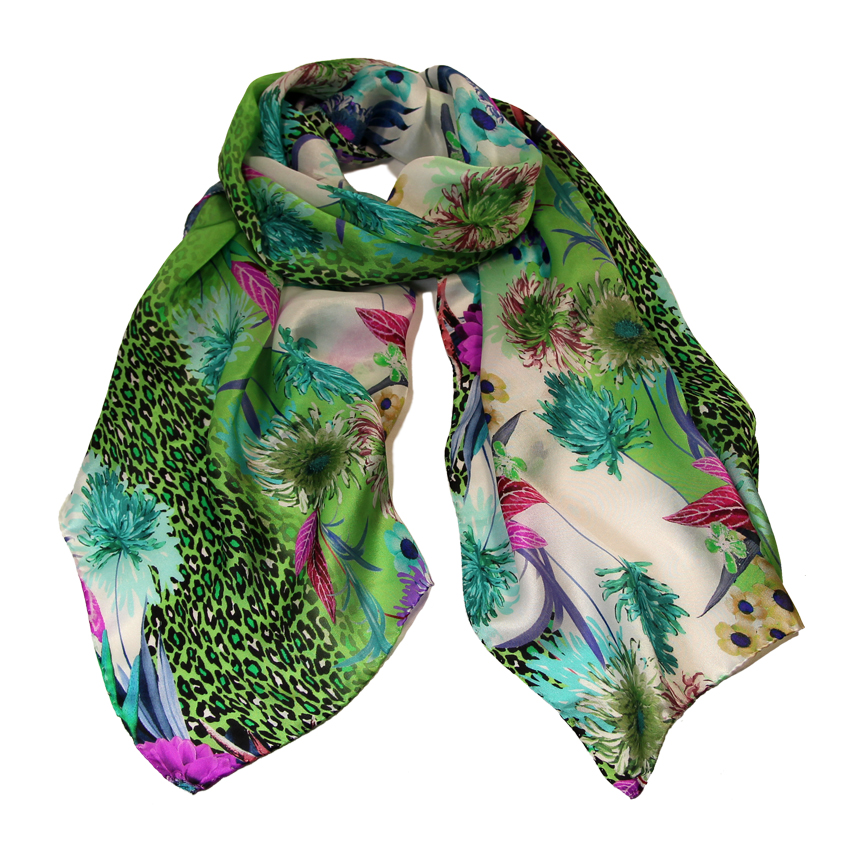 women - SCARVES AND LONG SCARVES - 45x180 Silk Aida Verde