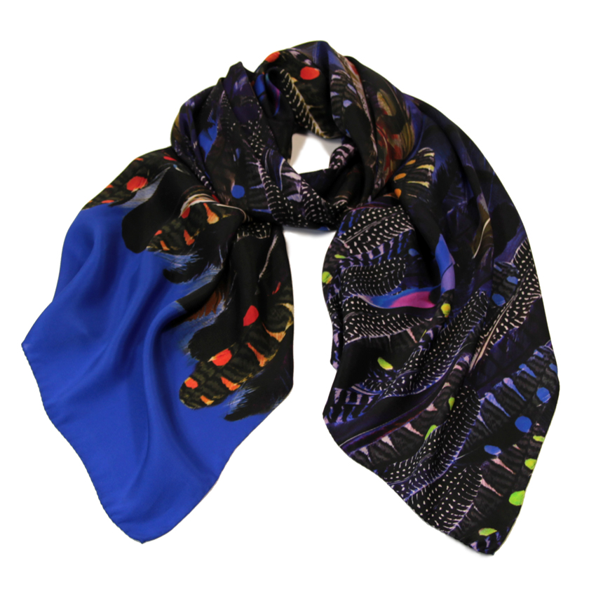 women - SCARVES AND LONG SCARVES - 70x180 Silk Crepe Cimiero Blu