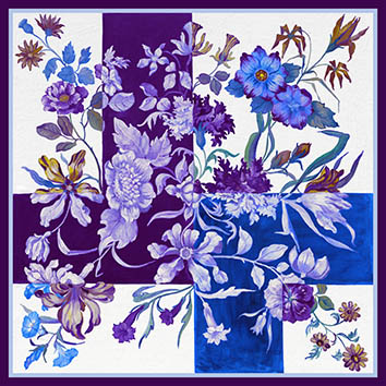 women - SQUARES - 100X100 SILK Fiore Bicolore Foulard in Seta Viola e Blu
