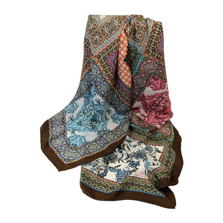 women - SCARVES AND LONG SCARVES - 140x180 Silk Crepe Mosaico Marrone