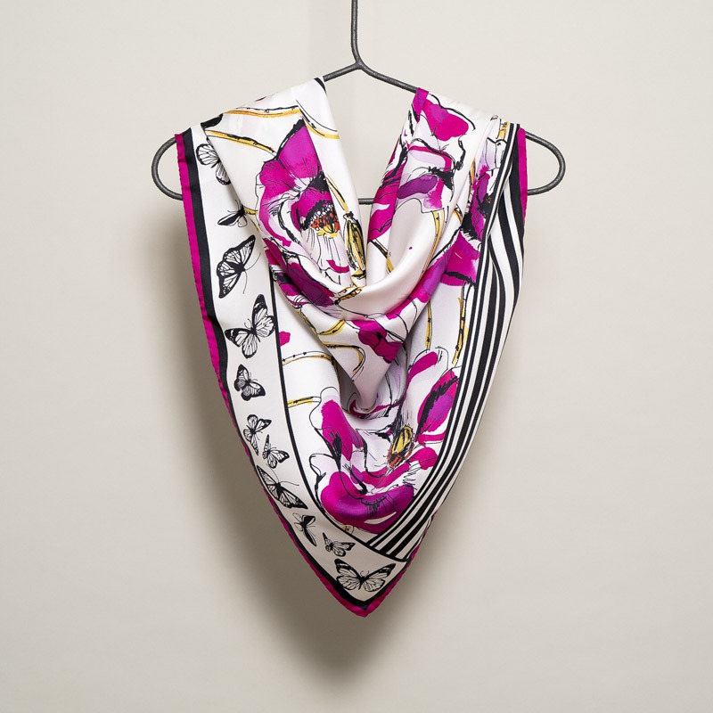 Foulard Papaveri e Farfalle Fucsia