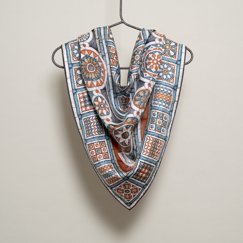Foulard Tarsia Policroma Turchese Arancio — SOLD OUT