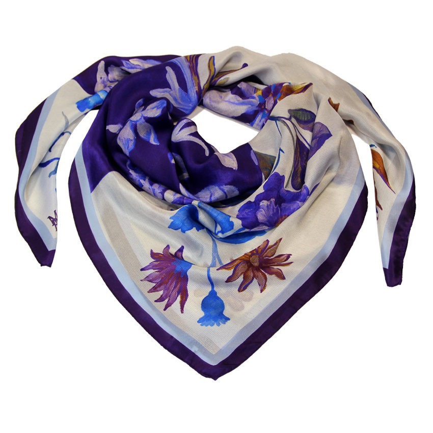 Grand Foulard Fiore Bicolore Viola Blu