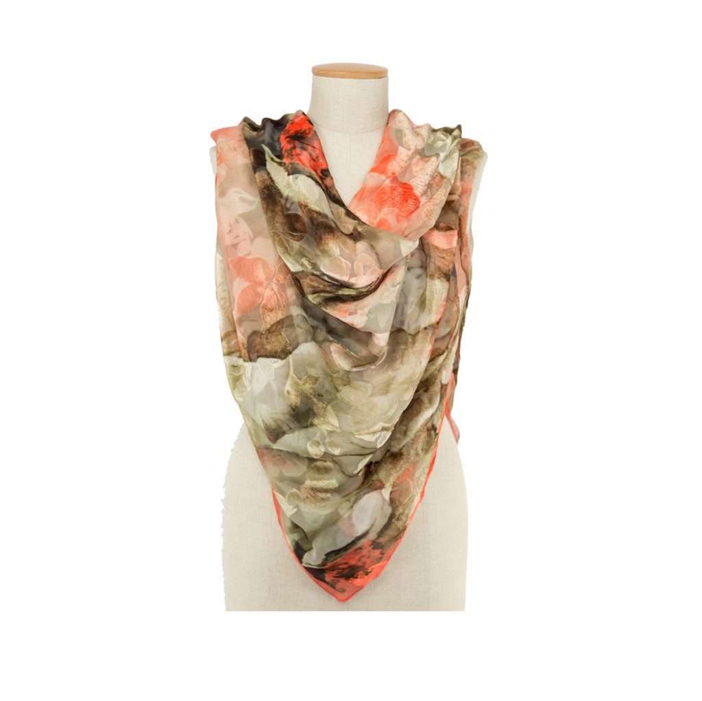 Linen Devore Rose Big Square Scarf