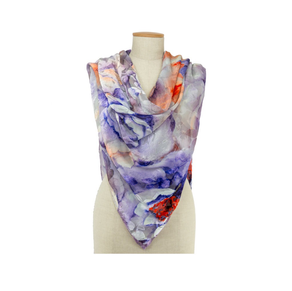 Lavender Devore Rose Big Square Scarf