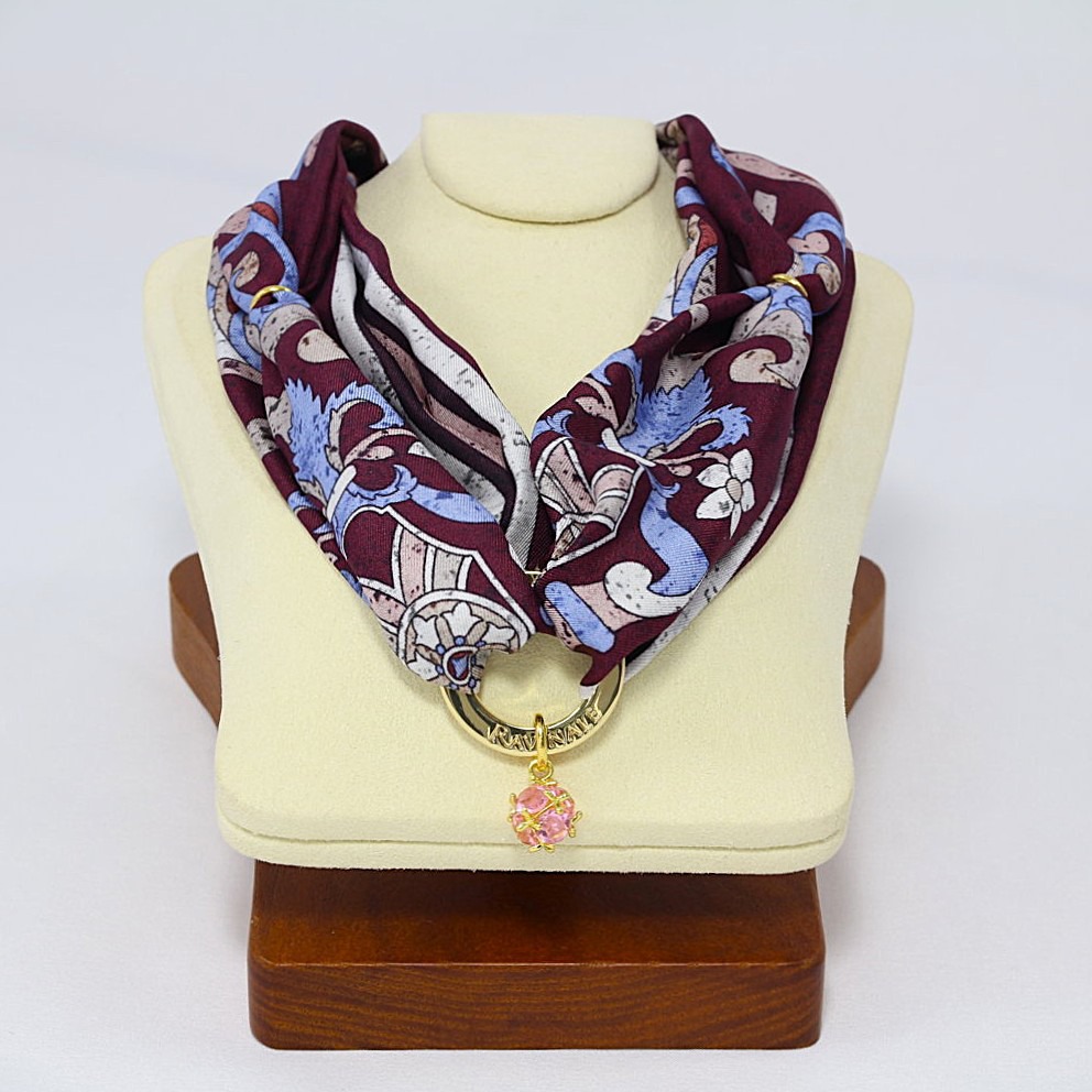 Sky Blue Burgundy Mosaico Fiorentino Silk Necklace