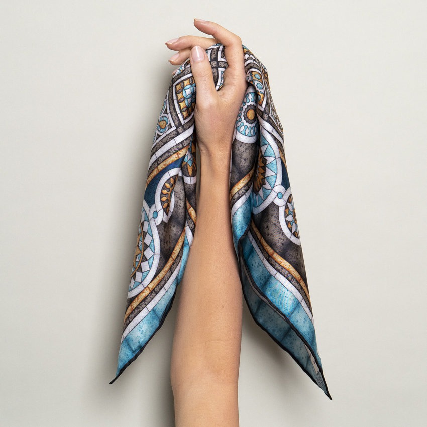 Grey Turquoise Tarsia Policroma Bandana