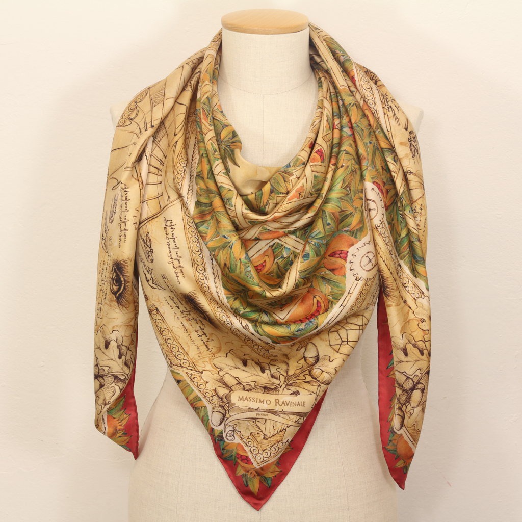 Red Leonardo Da Vinci Big Square Scarf